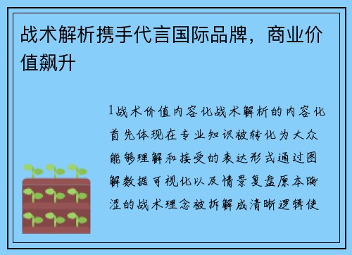 战术解析携手代言国际品牌，商业价值飙升